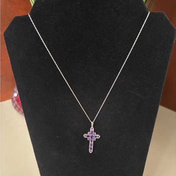 Sterling Silver Amethyst Cross Pendant Necklace - Picture 4 of 5